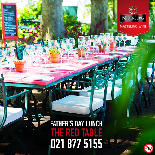 Nederburg's tweet photo. Book now at #TheRedTable to spoil Dad with a 3-course meal paired with limited edition wines. http://t.co/ENuFhA1Elo http://t.co/g3f1nrBVWI