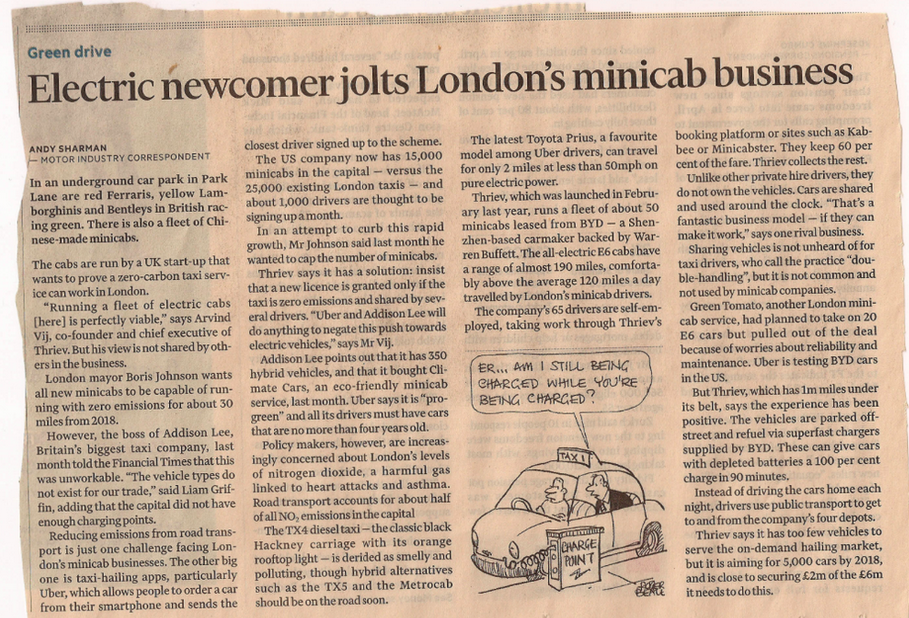 thriev's tweet photo. "Electric Newcomer Jolts London's Minicab Business" Read about us in @FT http://t.co/SYQChmfNqq #thriev http://t.co/IkZilLArz7