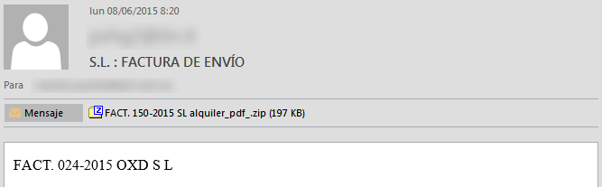 INCIBE's tweet photo. #AVISO oleada de emails con facturas falsas quieren infectar tu ordenador ¡NO LOS ABRAS!
https://t.co/E3gS1e5ghJ http://t.co/jFyz4fp8az