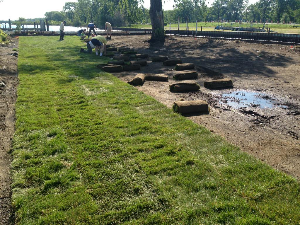 DetroitRowing's tweet image. 10 pallets of sod laid, thanks to dozens of volunteers!
