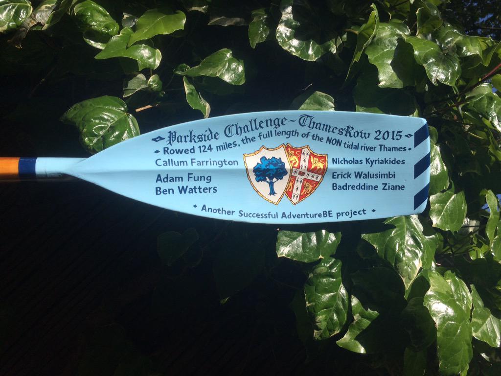 theantonwright's tweet image. Presentation oar for the @ThamesRow boys and a fancy meal @ClareCollege