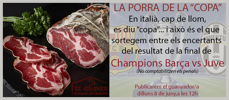 Sort! #PORRA #COPA #sorteig #CAPDELLOM goo.gl/Yy414k  #ChampionsLeagueFinal #barça #Juve @tramuntana_tv