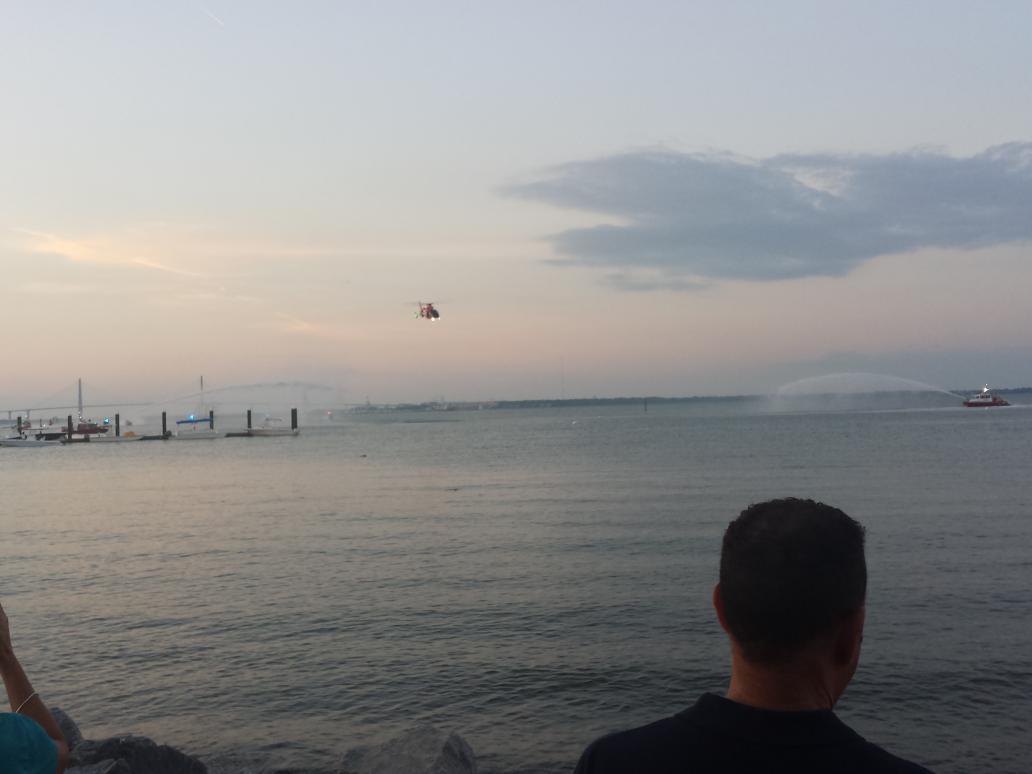 bradarussell's tweet photo. Really impressive opening to the Special Olympics with a helicopter, an airboat, 15 service boats, a torch &amp; a cannon http://t.co/Gk73sxBTGJ