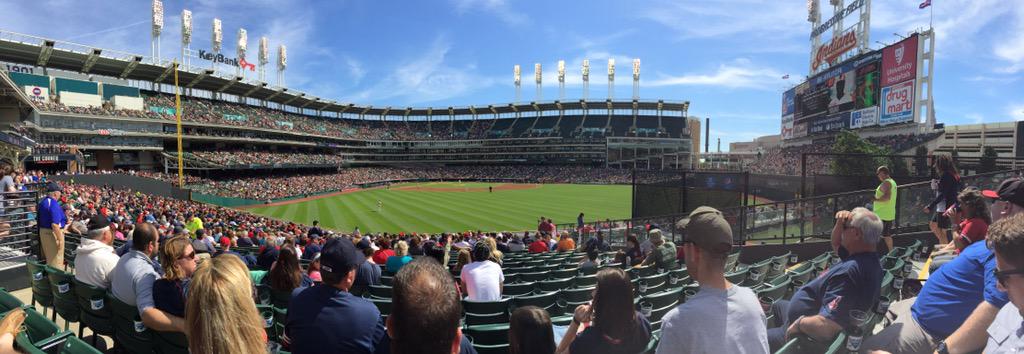 LJLiveTV's tweet photo. "Take me out to the ballgame..." #FirstTimeInCleveland #GoIndians #RangersForLife, though! @AndrewHowell67 http://t.co/xgvlamLuP7