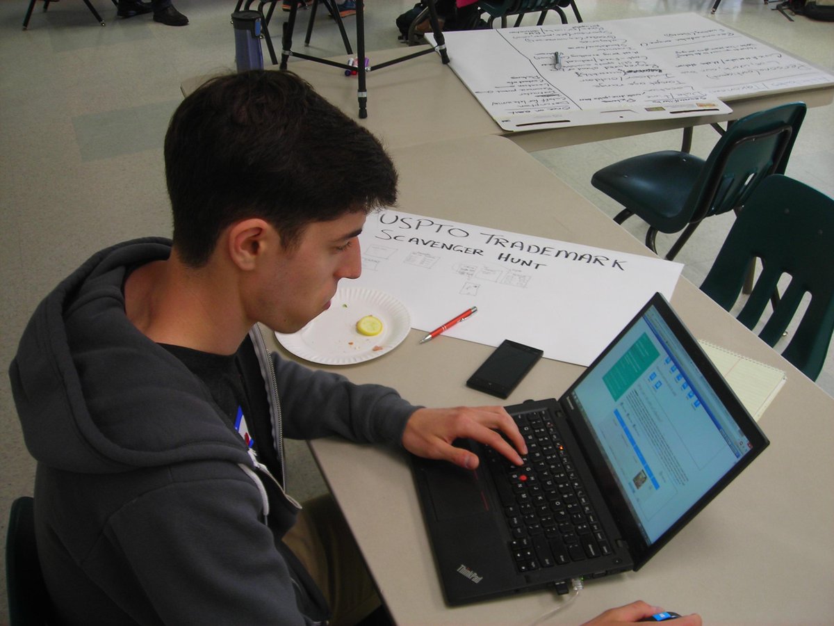 codenovabrigade's tweet photo. Christian works the USPTO Trademark Scavenger hunt challenge #USPTOPhotoHunt #hackforchange #hackforchangenova http://t.co/2moeKLTvft