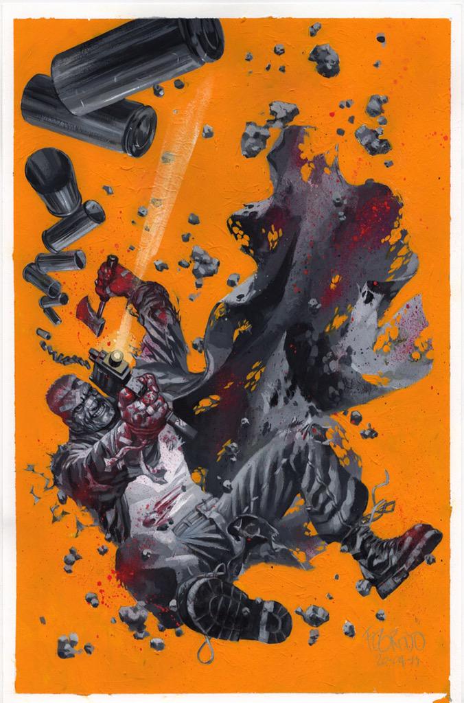 duncanfegredo's tweet image. Finished Sin City piece from a week or so back, forgot to tweet... Background scanned a bit orange, but hey.