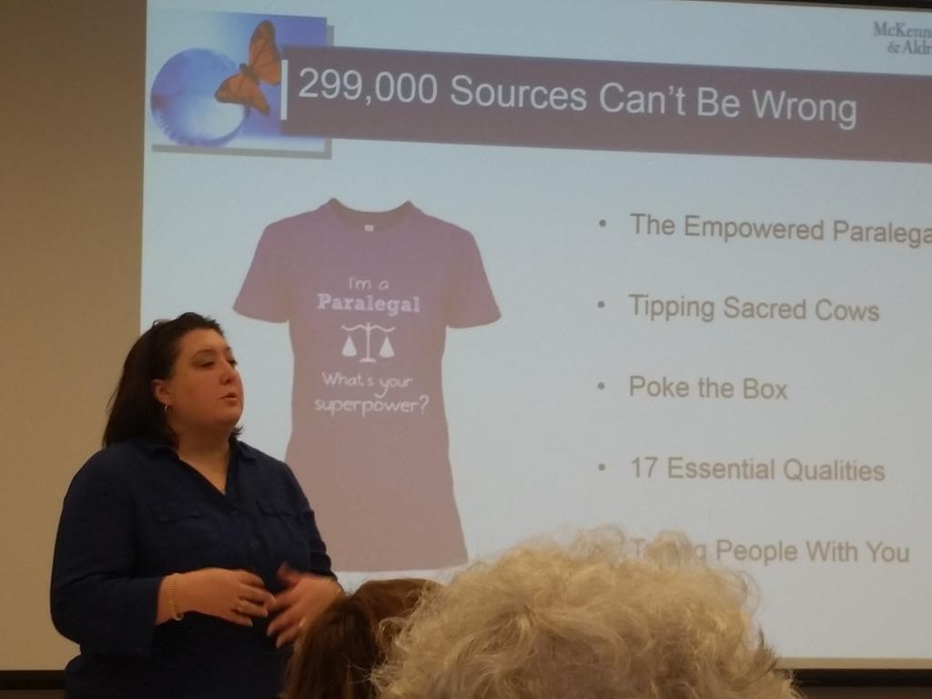 MaeliaCSB's tweet photo. @NCAPAnews #NCAPAEdCon keynote speaker, Tara Eberhart, Dir. Paralegal Srvcs, McKenna! #careeradvice #paralegal #DC http://t.co/n9uocAXinN