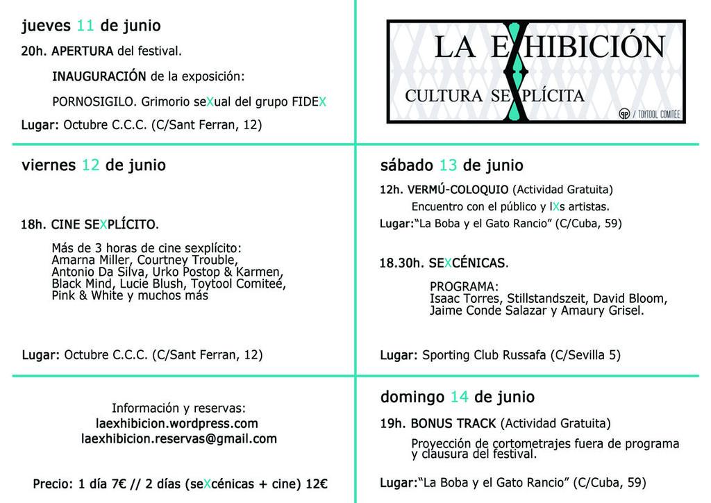 SeXhibicion's tweet photo. Aquí la programación entera de La Exhibición. http://t.co/5JtRWrUebP