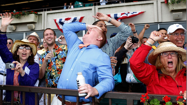 espn's tweet photo. This was only a prelim race at Belmont. Imagine the reaction if there's a Triple Crown for the first time since 1978. http://t.co/TX9tk6aAKj