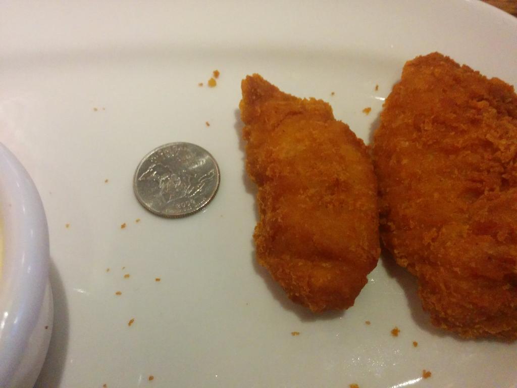 chicagogluttons's tweet photo. @GiordanosPizza  Don't call it a strip when it's clearly a nugget.  Quarter for scale. http://t.co/ssA3K8AheY