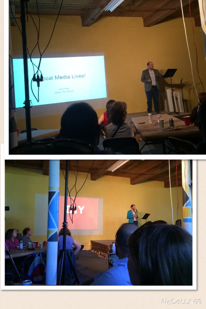 AlexTalcott's tweet photo. #MakeItShakeIt tablemate @larryclow of @TheSoundNews evangelizes #localmedia value. Saving $,lives... #surprises http://t.co/84oT3EHdTO
