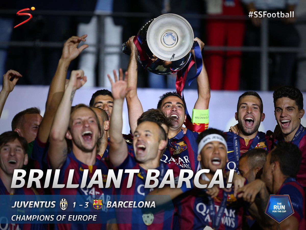 Barcelona become European champions for a fifth time after goals from Rakitić, Suarez and Neymar. #SSFootball