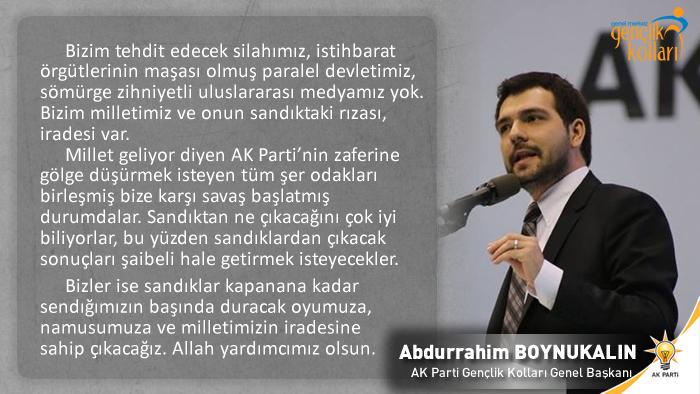 Oyumuza, Namusumuza ve Milletimizin İradesine Sahip Çıkacağız. Allah Yardımcımız Olsun.  Abdurrahim Boynukalın