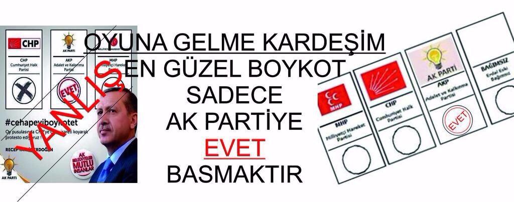 Oyuna gelmeyin. ''En güzel boykot, sadece Ak Parti'ye 'evet' basmaktır. 
Sadece mühürü basıp dışa doğru katlayın.