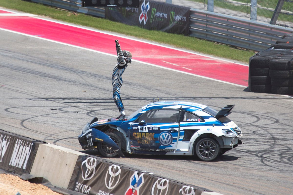 Racing the shark, @ScottSpeed takes home his third #XGames Gold Medal! #VWGRC