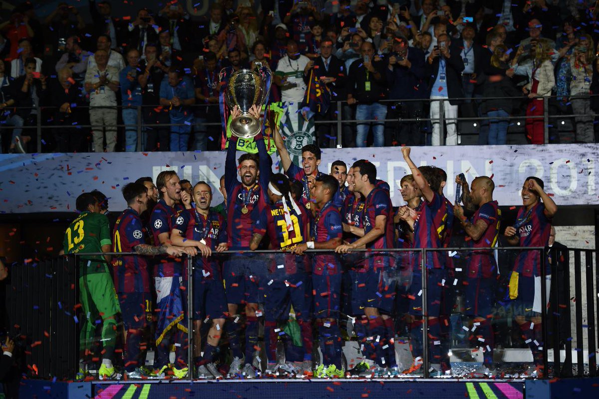 ChampionsLeague's tweet photo. We hope you're not tired of seeing your team celebrate, @FCBarcelona fans! #UCLfinal http://t.co/RuJeov9NGH