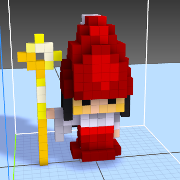 MSSMS_MSSMS's tweet image. MagicaVoxelの巫女さん
画像をあげて見直した瞬間、頭のかぶり物が気になって烏帽子風に変更。
もう巫女なんだか神主なんだか訳がわからないよ！
その上、やっぱりしっくりこない。
どうしたらいいんだろう。