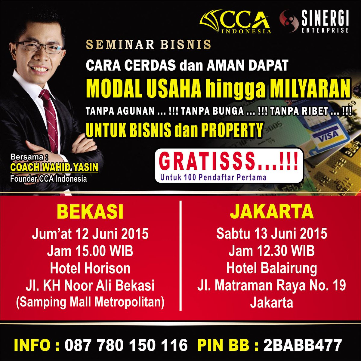 GRATISS... Belajar di seminar #ModalMilyaranTanpaAgunanTanpaBunga brsama <a href="/PakarCreditCard/">Pakar Credit Card</a> dari <a href="/CCAIndonesia/">CCA Indonesia</a> .