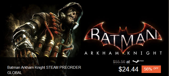 PCgamediscount's tweet photo. Preoder a global #steamkey for #BatmanArkhamKnight from this link for a 40% discount https://t.co/4qbizVLtgu #Deals http://t.co/1kdZ4xD9ZH