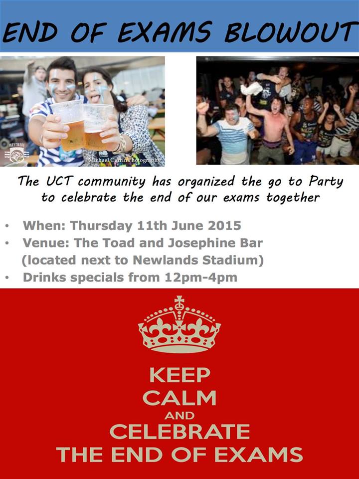 Put those pens down, raise those glasses! What a semester it's been! Get down to <a href="/thetoadSA/">The Toad</a> Newlands THIS THURSDAY!!!