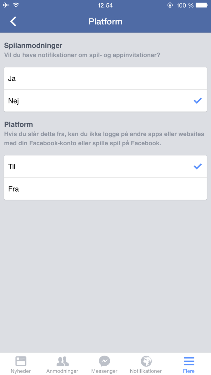 SLUT MED SPIL INVITATIONER YaY! 
Åben facebook App / Indstillinger / kontoindstillinger / app’s / platform