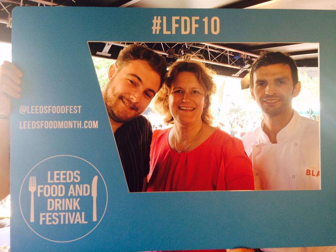 stephaniejmoon's tweet photo. @brasserieblanc @raymond_blanc Jon &amp; Afrim about to take to the stage @leedsfoodfest + some stunning ingredients ! X http://t.co/bWMtcJ6Cpl