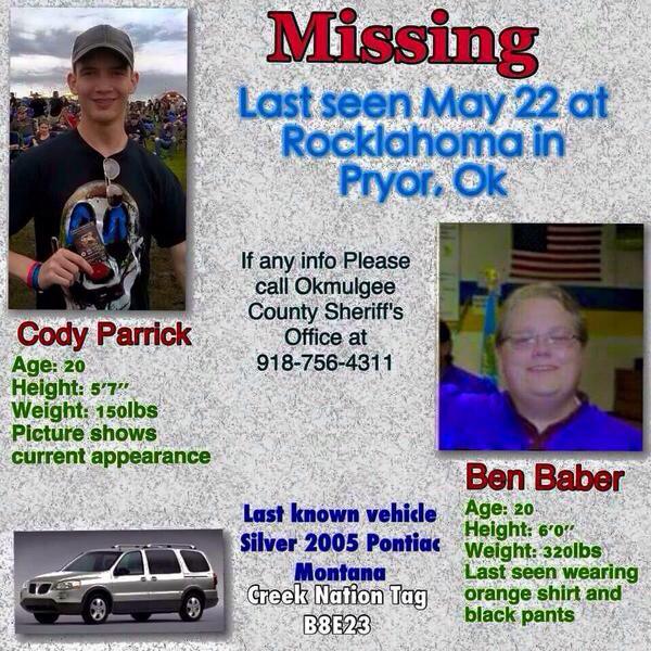 CensoredHannah's tweet photo. @taylorswift13 please share and help find these boys. They went missing 2 weeks ago from #rocklahoma #teamcodyandben http://t.co/zmyOnuRj8c