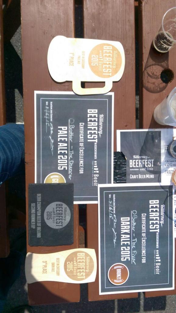 OBrotherBrewing's tweet photo. Seriously chuffed: The Chancer picks up Gold and The Fixer a Bronze @BeoirOrg @KillarneyBeer All-Ireland Beer Awards http://t.co/nMTboOiWY8