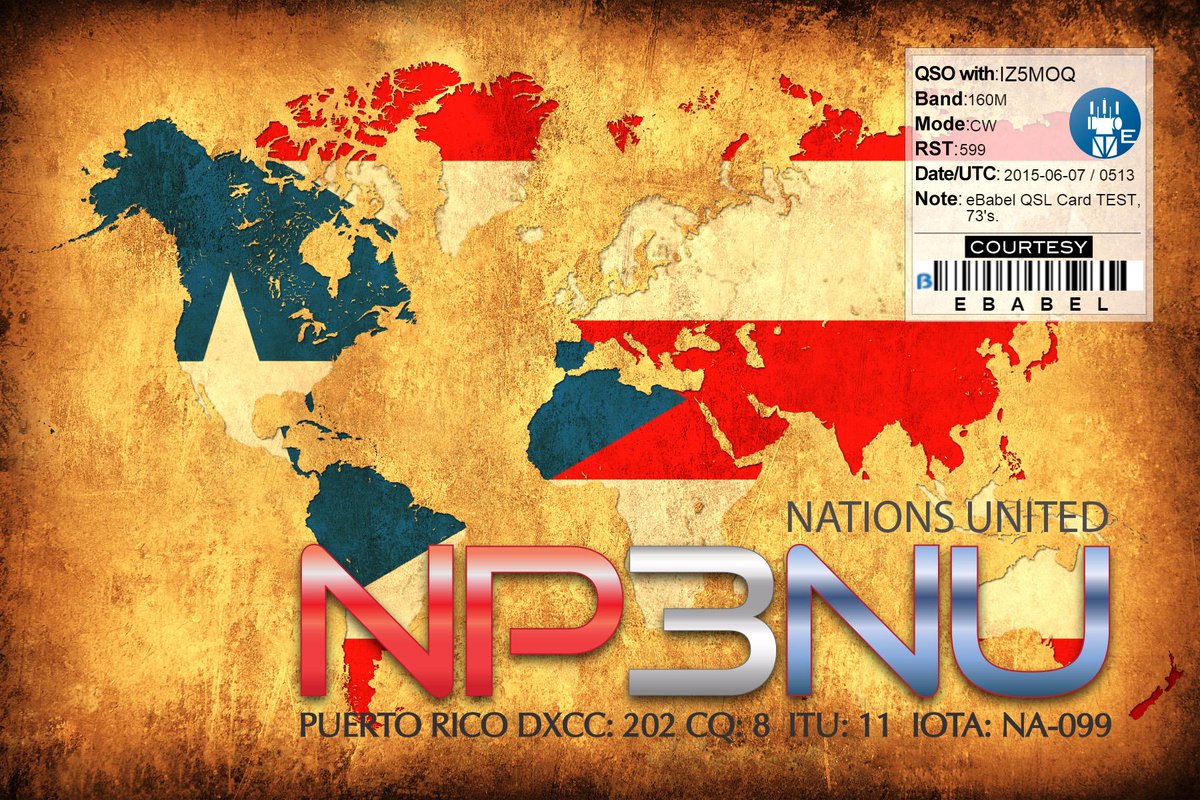 W6MOQ's tweet photo. #EbabelNet @eBabelnet - Courtesy #QSL card from NP3NU  [ test mode ]  @w6moq for #hamradio ! http://t.co/OboibIZrS7