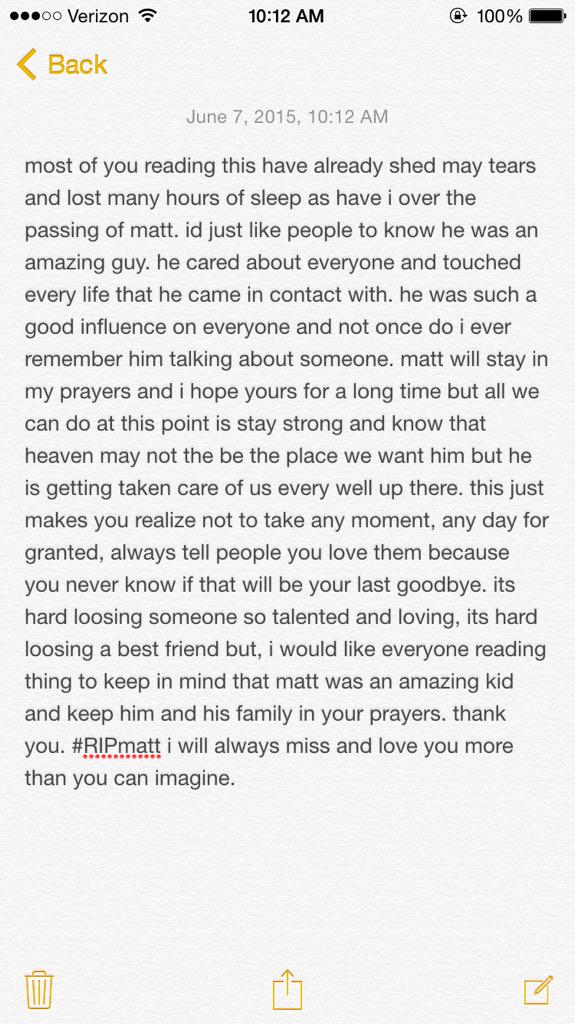 brooklyngibson's tweet photo. thank you to anyone who reads this and please keep Matt and his family in your prayers💗😓 http://t.co/Bl7BAoW6SL