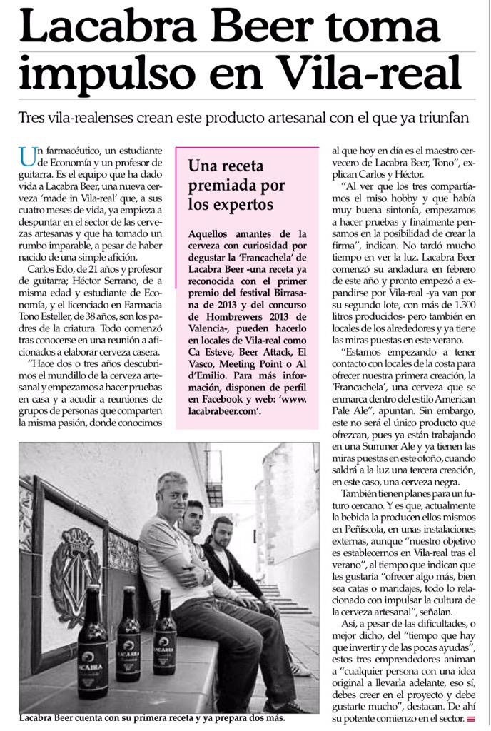 Agradecimientos para Raquel Gómez que nos entrevistó la semana pasada para el periódico Crónicas de Vila-real.