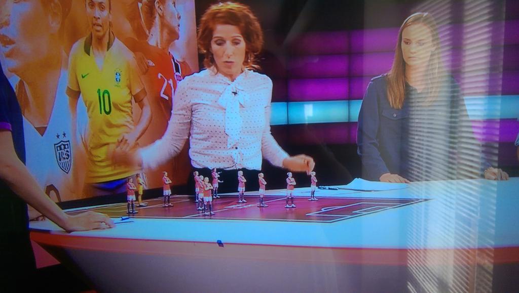 Norwegian tv are using small dolls of the players to illustrate the tactics 😍 #WWC2015