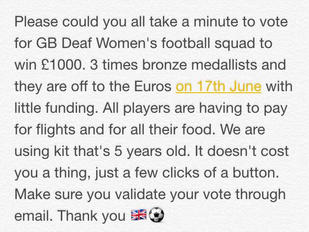 Great Britain Deaf Women's football squads plea ⚽️🇬🇧 please RT + help. marsmilk.com/play-fund-2015…