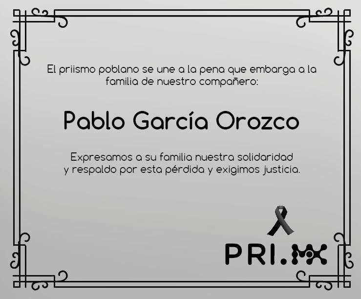Marisol_Calva's tweet photo. Lamentamos el fallecimiento de nuestro compañero Pablo García Orozco de #Libres #Puebla y exigimos justicia http://t.co/r2OTa3FpJH