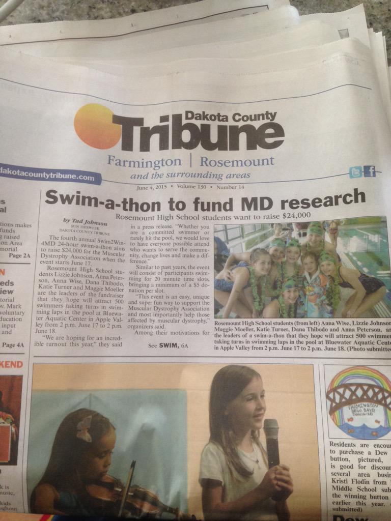 swim2win4md's tweet photo. Go check us out in the Dakota County tribune!! #onestepcloser #endMD http://t.co/Csj6hwLoDw
