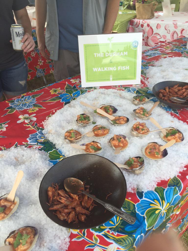 F2FPicnicNC's tweet photo. The Durham and Walking Fish @andreareusing serving up the perfect ceviche. #f2f2015 #sustainability http://t.co/5dxIEGbdlU
