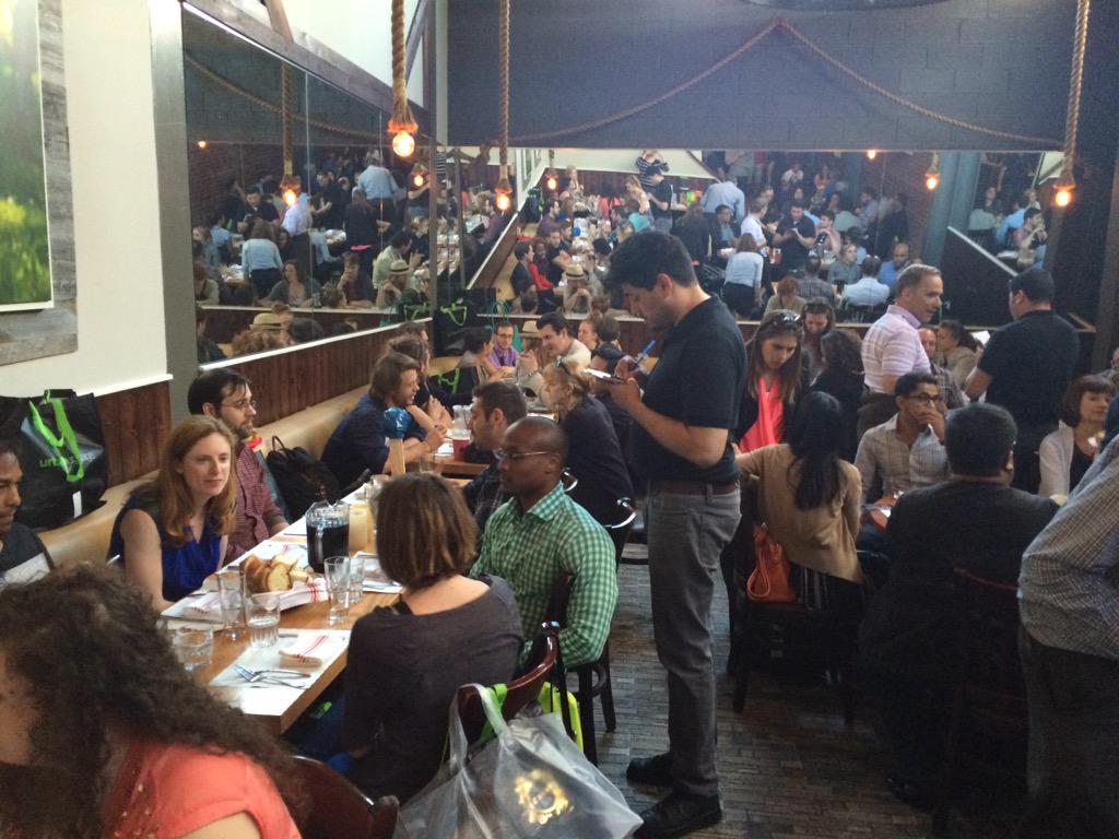 SmallPondEnt's tweet photo. Finally sitting down to an incredible dinner after a long and adventurous day of networking #RAD2015 #LaPiazzetta http://t.co/k0K7E3Ji9v