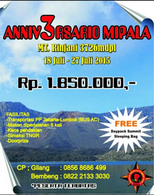 <a href="/pure_endah/">pure_endah</a> Pendakian Bersama <a href="/MIPALA_/">MI Penggiat Alam</a> Gn.Rinjani, Lombok. 18-27 Juli 2015. More info cek pict n CP. Terbatas.