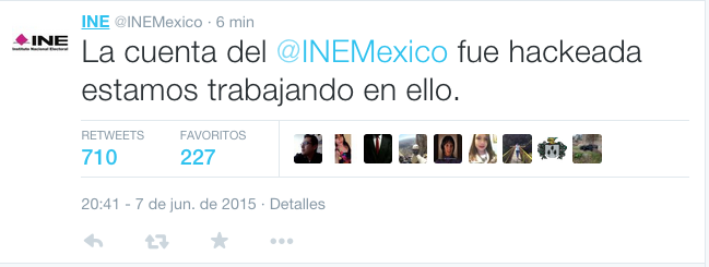 AztecaNoticias's tweet photo. #MxDecide - El @INEMexico informó que su cuenta de #Twitter fue hackeada http://t.co/WYmXepFyrQ http://t.co/a02XFEvrTU