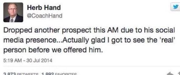 CoachLisle's tweet photo. HS Athletes: Do you think we don't do our research on you?! PLEASE learn from this http://t.co/Ict8by0bMv