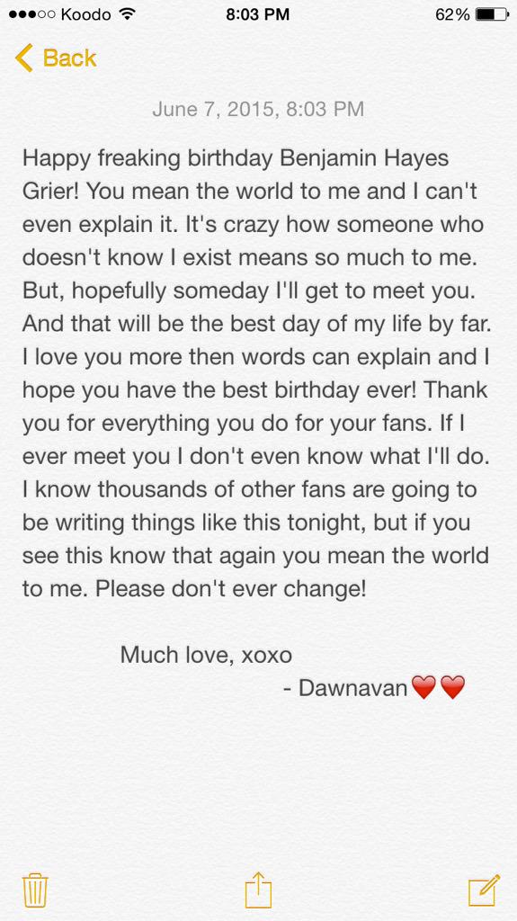 HAPPY FREAKING BIRTHDAY BENJAMIN HAYES GRIER !!!!!!!                