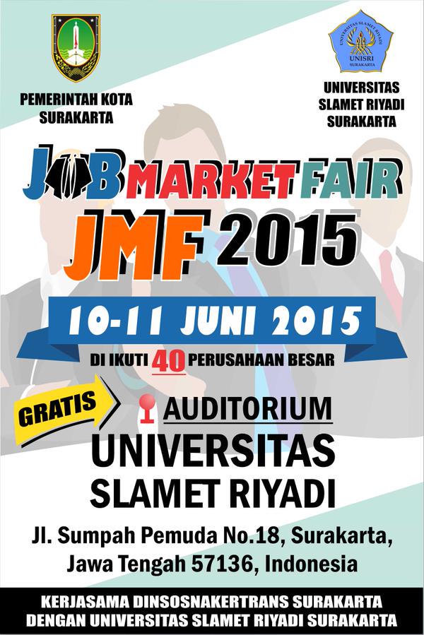 AgendaSOLO's tweet photo. Job Market Fair 2015 | 10-11 Juni 2015 | Auditorium UNISRI. Gratis, diikuti 40 perusahaan besar http://t.co/YGB9CffMML