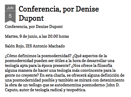 iesmachado's tweet photo. #Filosofía Esta tarde 20:00 Círculo Filosófico Soriano y Denise Dupont #Postmodernidad #SalónRojo @FilosofiaSoria http://t.co/IKCi9yY6Pb