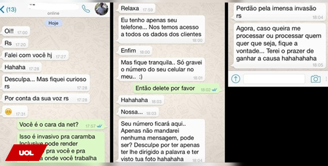 UOL's tweet photo. Funcionário da Net usa dados cadastrais para assediar cliente por #WhatsApp http://t.co/LhwNs4OwWe http://t.co/ZUISKXiOk3
