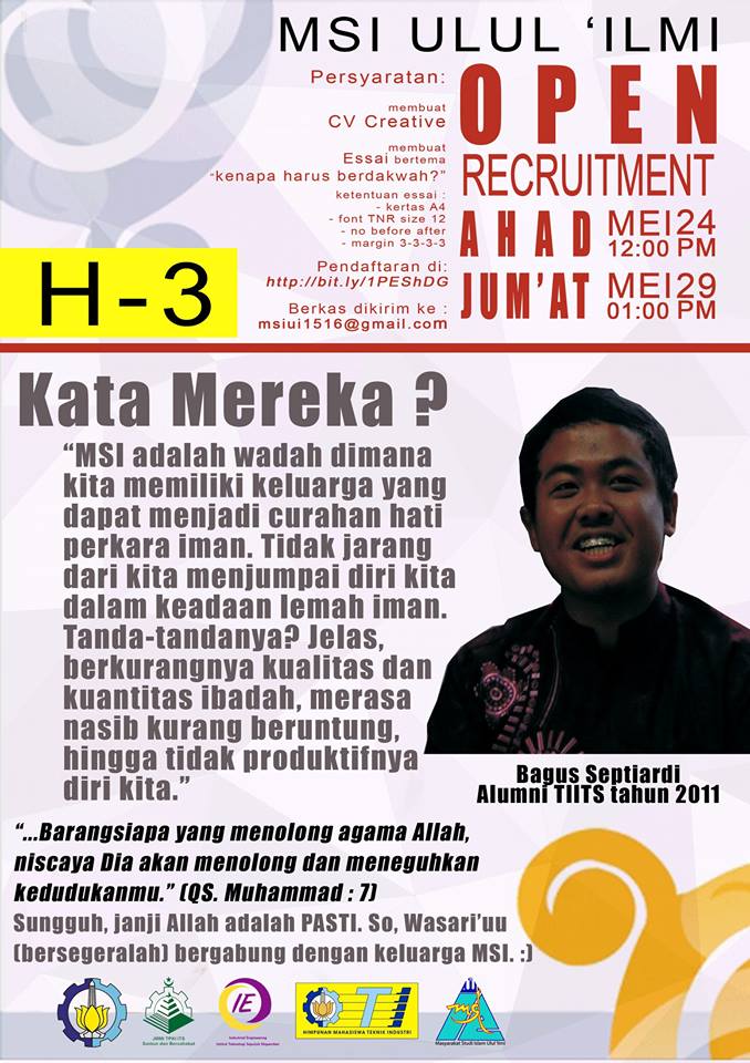 MSIUlulIlmi's tweet photo. Sudah tidak ragu lagi kan, yuk segera lengkapi persyaratannya :-)
@ieits2014 http://t.co/hLNch5CG2Y