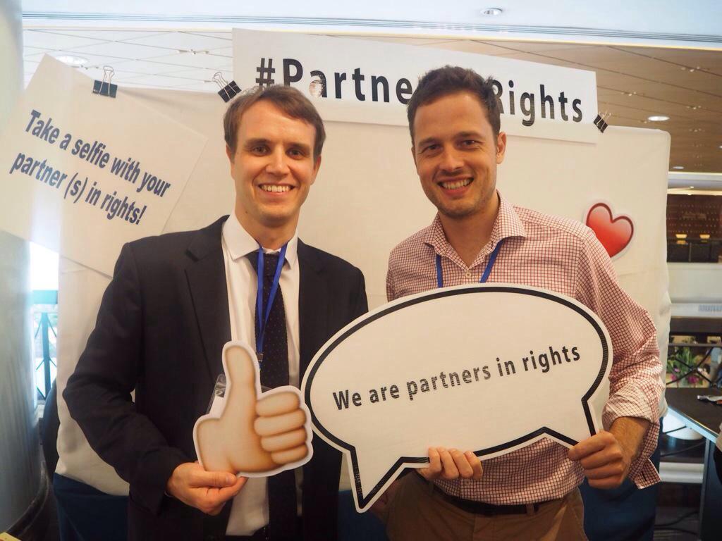 DKlasander's tweet photo. @EarthRightsIntl and Sweden showing joint commitment to human rights in the selfie corner at #PartnersInRights http://t.co/LoUYdIdBSP