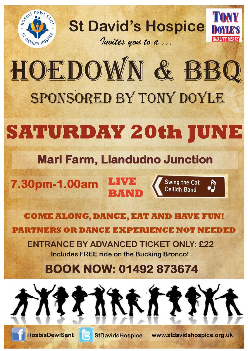 YEE HA! Put on those cowboy boots, for the Hospice Hoedown #Llandudno Sat 20th June. BOOK YOUR TICKETS TODAY!