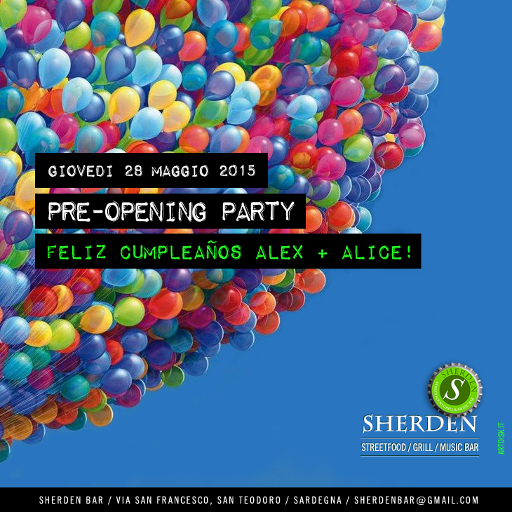 Domani 28 maggio <a href="/SherdenBar/">Sherden</a> #PreOpeningParty + #FelizCumple -1 giorno