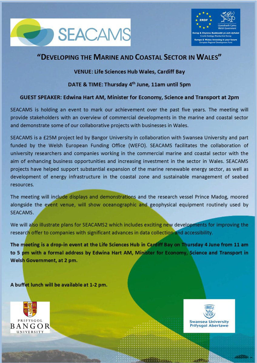 seacams's tweet photo. DEVELOPING THE MARINE AND COASTAL SECTOR IN WALES event, 4th June 2015 at the Life Sciences Hub Wales, Cardiff Bay http://t.co/Cq02ynduCl