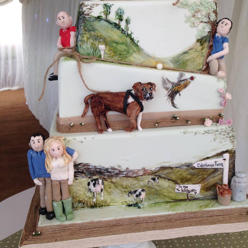 LottiesCakeCo's tweet photo. Very personal painted wedding cake from the weekend past #farming #wedding #WeddingWednesday http://t.co/tLvDPRvwai